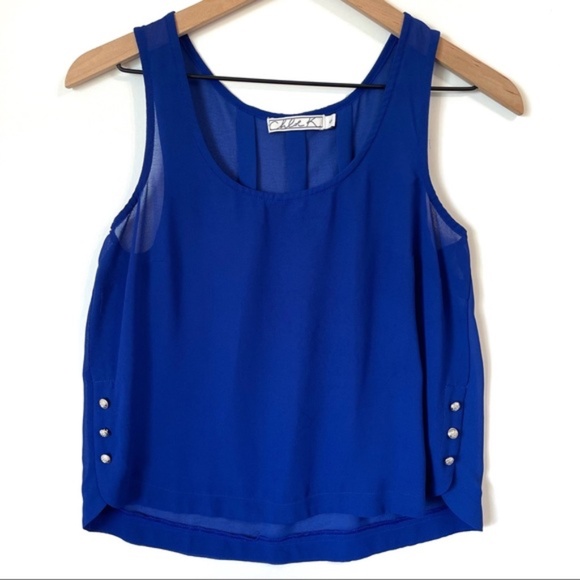 CHLOE K · ROYAL BLUE SHEER SLEEVELESS TOP - SMALL - Picture 3 of 6